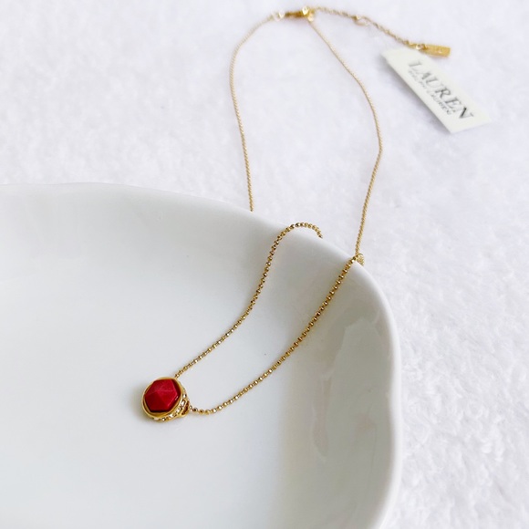 NEW Ralph Lauren Red Geo Pendent Necklace - Picture 2 of 7